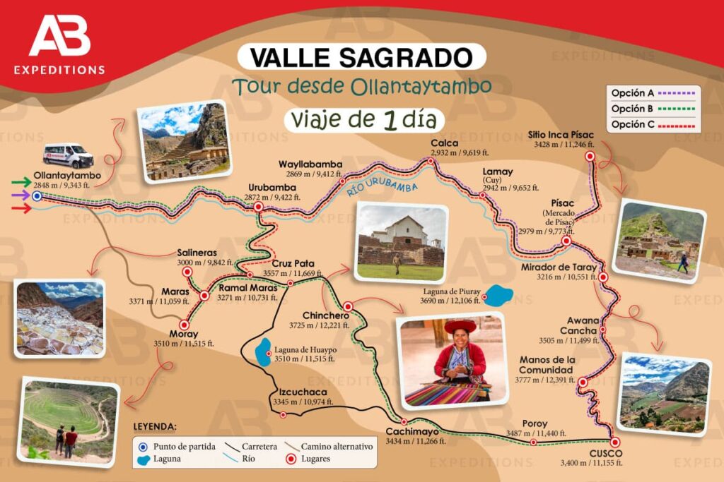 Tour Valle Sagrado desde Ollantaytambo mapa general
