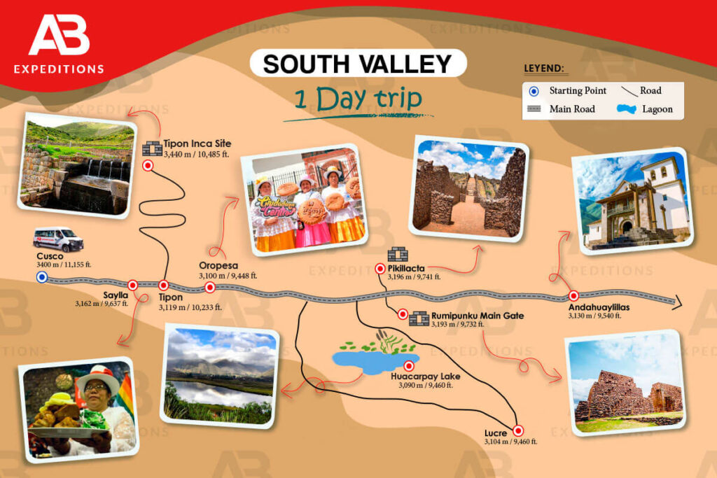 southern Valley 1 day trip map